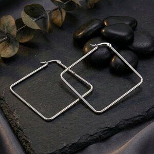 Minimalist Geometric Square Hoop Earrings 18K Gold Plated Stainless Steel